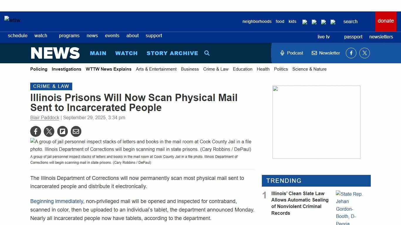 Illinois Prisons Will Now Scan Physical Mail Sent to Incarcerated People | Chicago News | WTTW