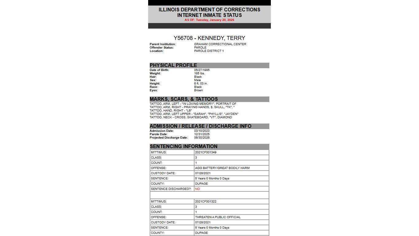 State of Illinois | DEPARTMENT OF CORRECTIONS | Inmate Search Results